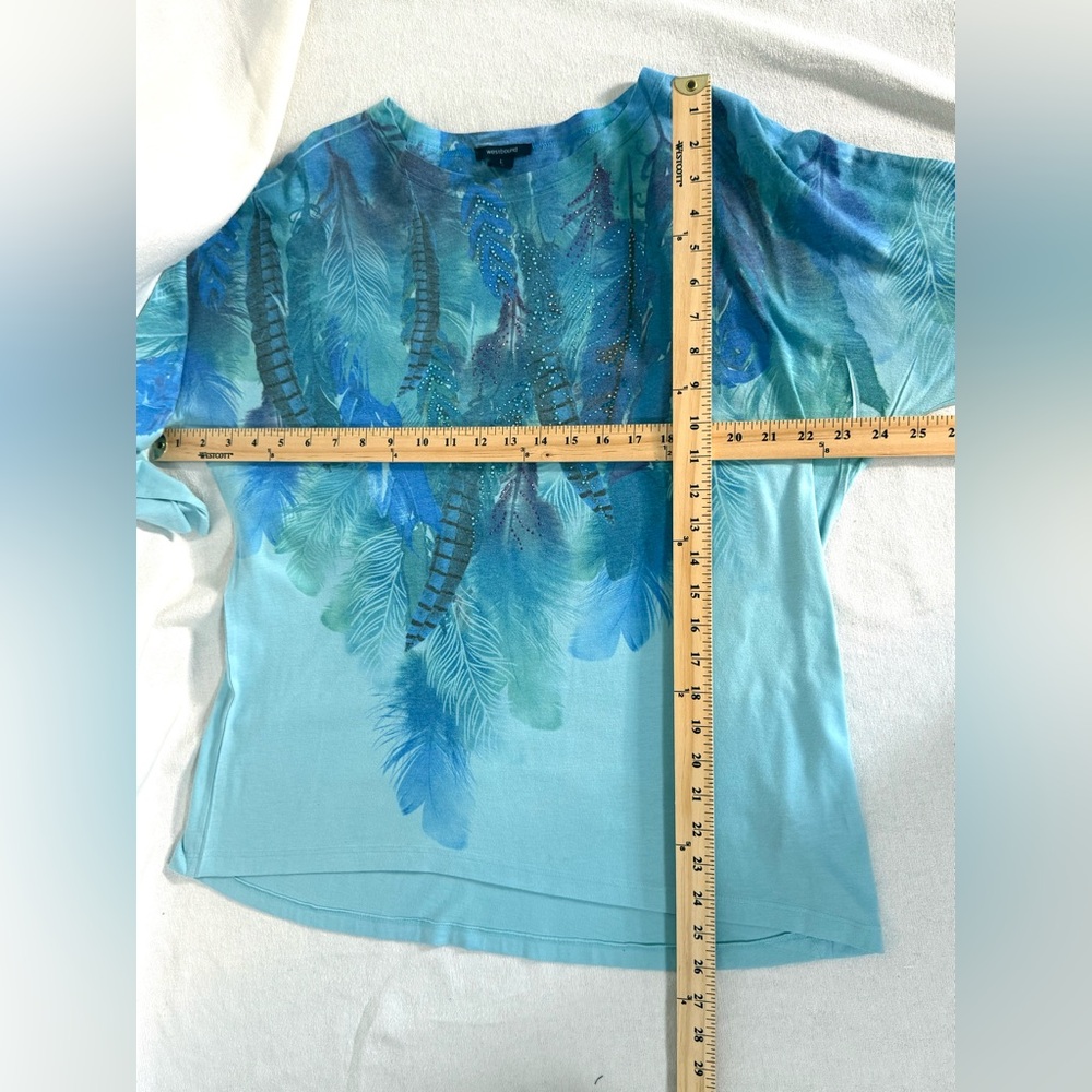 Westbound Blue Feather Print Women's Top size L - Picture 5 of 11